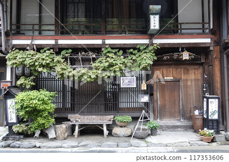 Old streetscape of Naraijuku, shop front decorations and signs 117353606