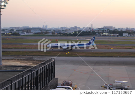 Osaka International Airport evening view Itami Airport at dusk Osaka International Airport evening view Itami Airport at dusk 117353697
