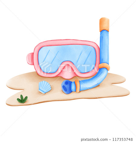 snorkel and mask on the beach 117353748