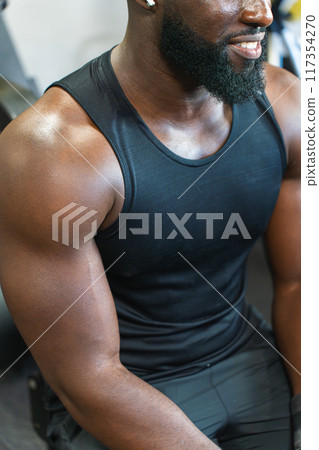 Fitness body of a black man in the gym Fitness body of a black man in the gym 117354270