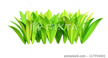 Green grass border 3d render illustration. Cartoon long tuft of greenery for summer, spring or Easter design. Field and grassland bunch. Frame from vegetation with sprout blade leaf. Green grass border 3d render illustration. Cartoon long tuft of greenery for summer, spring or Easter design. Field and grassland bunch. Frame from vegetation with sprout blade leaf. 117354401