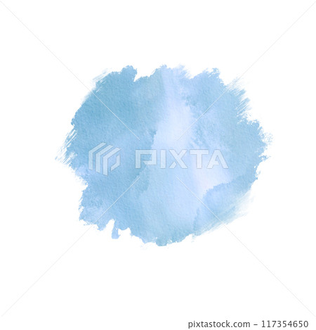 Rounded blue watercolor brushstroke on a white background. Abstract brushstrokes in the form of splashes. Modern watercolor texture. Soft blue brushstroke. It is ideal for the design of postcards. Rounded blue watercolor brushstroke on a white background. Abstract brushstrokes in the form of splashes. Modern watercolor texture. Soft blue brushstroke. It is ideal for the design of postcards. 117354650