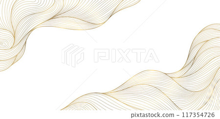Vector line wave art pattern, gold abstract luxury background, premium design. Artdeco illustration, graphic template. 117354726