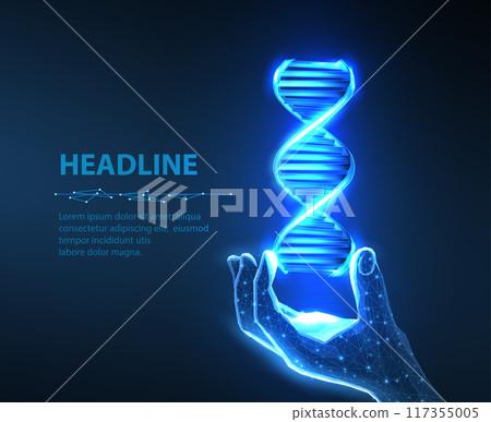 DNA fragment in digital hand. DNA fragment in digital hand. 117355005