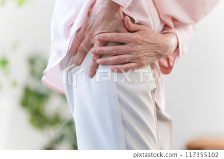 Senior woman suffering from sciatica Senior woman suffering from sciatica 117355102
