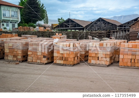 Warehouse of hollow ceramic bricks. Warehouse of hollow ceramic bricks. 117355499