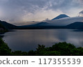 Cloud-covered Mt. Fuji and the surface of Lake Motosu 117355539