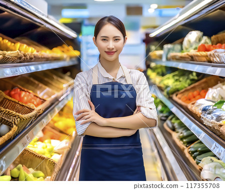 Image of a woman working in a supermarket 117355708