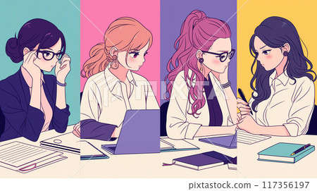 Four businesswomen working in an office 117356197