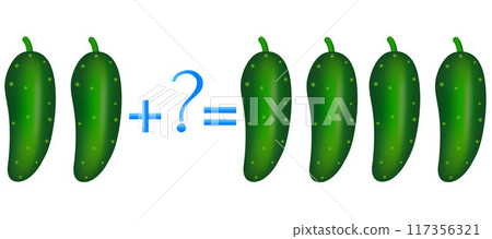 Action relationship of addition, examples with cucumbers. Educational game for children. 117356321