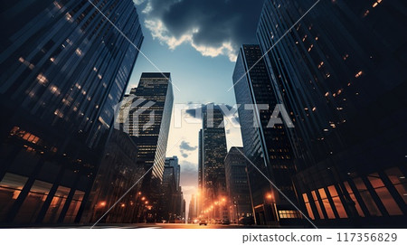 modern big city skyline, contemporary architecture with skyscrapers, downtown of metropolis 117356829