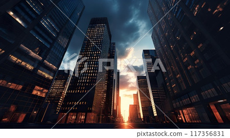 modern big city skyline, contemporary architecture with skyscrapers, downtown of metropolis 117356831
