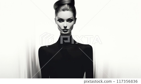 portrait of beautiful fashionable woman, black and white sketch illustration 117356836