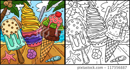 Ice Cream Double Scoop, and Popsicle Illustration 117356887