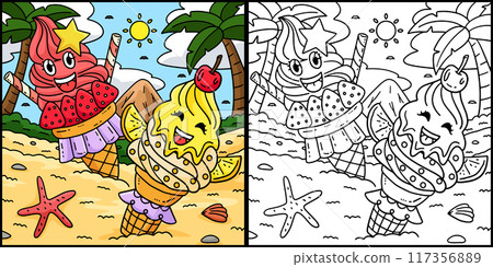 Ice Cream Two Soft Serve Coloring Illustration Ice Cream Two Soft Serve Coloring Illustration 117356889