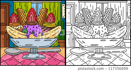 Ice Cream Banana Split Sundae Spoon Illustration 117356899