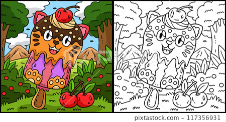 Ice Cream Cat Popsicle Coloring Page Illustration 117356931