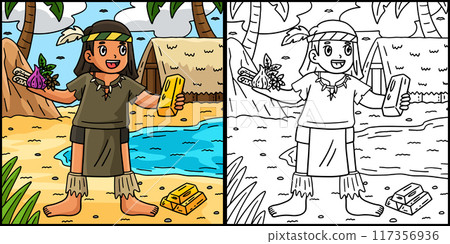 Columbus Day Native Man Spices Gold Illustration Columbus Day Native Man Spices Gold Illustration 117356936