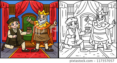Columbus Day Man and King Coloring Illustration Columbus Day Man and King Coloring Illustration 117357057