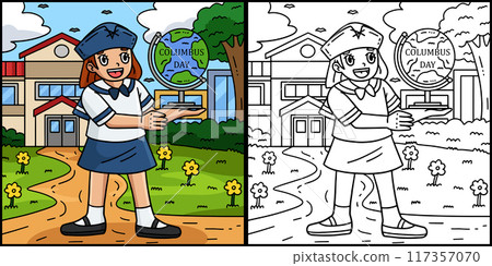 Columbus Day Girl Holding a Globe Illustration Columbus Day Girl Holding a Globe Illustration 117357070