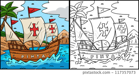 Columbus Day Pinta Ship Coloring Page Illustration Columbus Day Pinta Ship Coloring Page Illustration 117357073