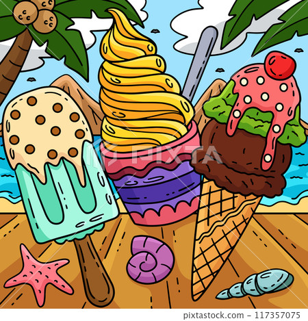 Ice Cream Double Scoop, and Popsicle Colored Ice Cream Double Scoop, and Popsicle Colored 117357075