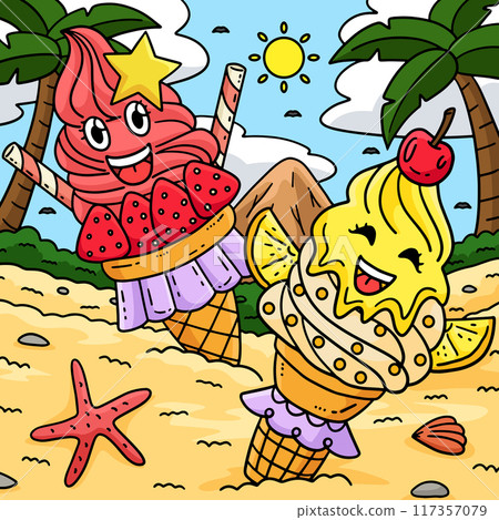 Ice Cream Two Soft Serve Colored Cartoon I Ice Cream Two Soft Serve Colored Cartoon I 117357079
