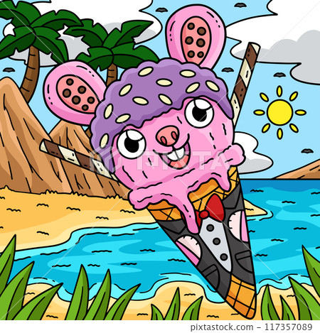 Ice Cream Rabbit Cone Colored Cartoon Illustration Ice Cream Rabbit Cone Colored Cartoon Illustration 117357089