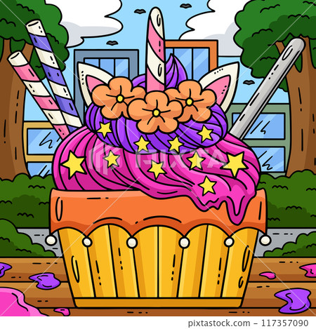 Ice Cream with Unicorn Horn Colored Cartoon  117357090