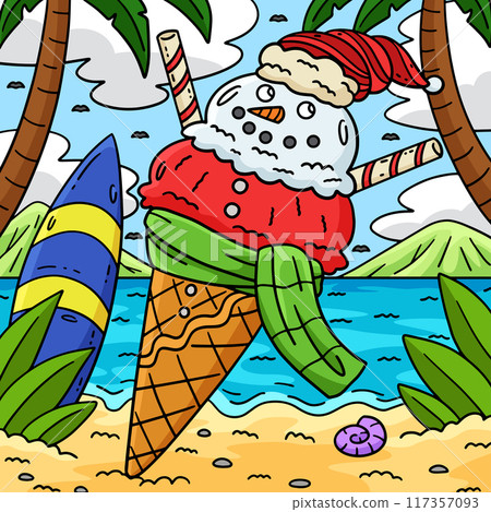 Ice Cream Snowman Cone Colored Cartoon Ice Cream Snowman Cone Colored Cartoon 117357093