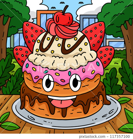 Ice Cream Donut Colored Cartoon Illustration 117357100