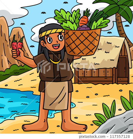 Columbus Day Native Man Basket Harvest Colored  Columbus Day Native Man Basket Harvest Colored  117357128