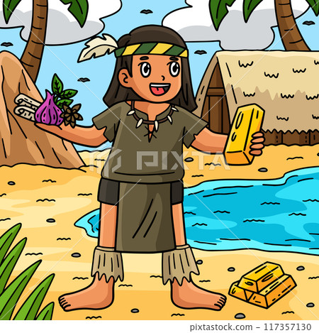 Columbus Day Native Man Spices and Gold Colored  117357130