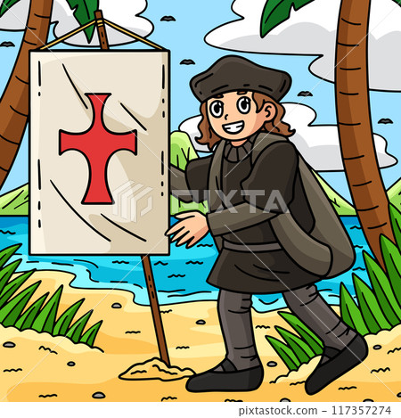 Columbus Day Explorer Planting Flag Colored Columbus Day Explorer Planting Flag Colored 117357274