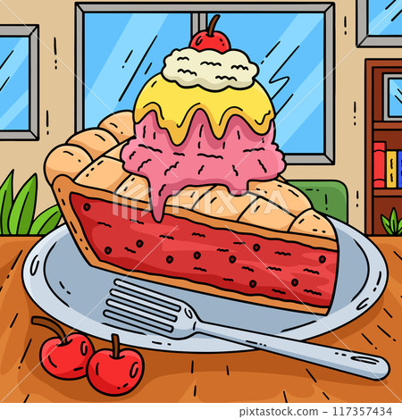 Ice Cream On Pie with Pork Colored Cartoon I 117357434