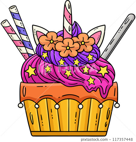 Ice Cream with Unicorn Horn Cartoon Clipart 117357448