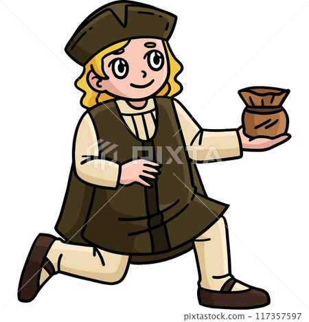 Columbus Day Man with a Gift Cartoon Clipart 117357597