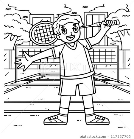 Badminton Player with Racket Coloring Page  117357705