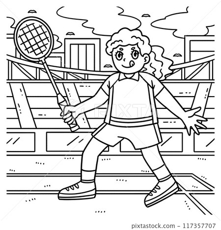 Badminton Player Bracing for Serve Coloring Page Badminton Player Bracing for Serve Coloring Page 117357707