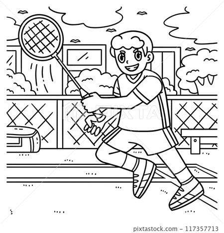 Badminton Player Swinging Racket Coloring Page 117357713