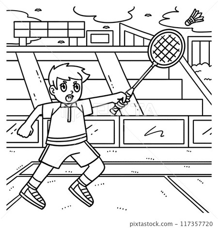 Badminton Player Hit Shuttlecock Coloring Page Badminton Player Hit Shuttlecock Coloring Page 117357720