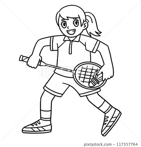 Badminton Player Serving Shuttlecock Isolated  117357764