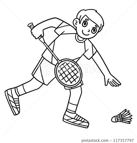 Badminton Player Picking Up Shuttlecock Isolated Badminton Player Picking Up Shuttlecock Isolated 117357797