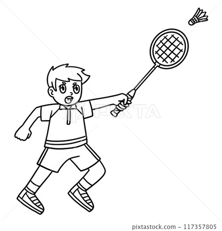 Badminton Player Hit Shuttlecock Isolated Coloring Badminton Player Hit Shuttlecock Isolated Coloring 117357805