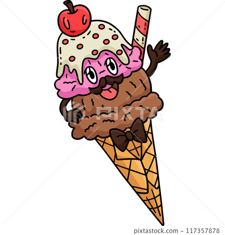 Double Scoop Ice Cream Cartoon Colored Clipart  117357878