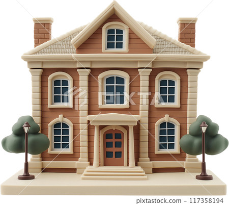 3d cartoon house with a wooden door 117358194
