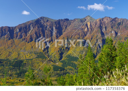 Mt. Torikabu seen from Akiyamago in autumn 117358376