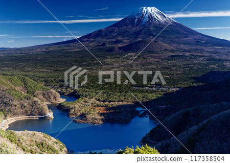 View of Lake Shoji and Mt. Fuji from Shoji Pass 117358504