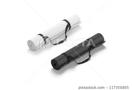 Blank black and white rolled yoga mat handle strap mockup 117358805
