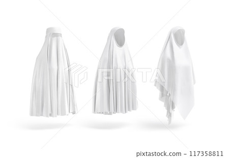 Blank white khimar, chador and burqa mockup, side view 117358811